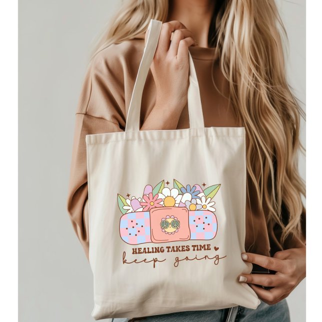 Healing Takes Time Keep Going, Mental Health Quote Tote Bag (Creator Uploaded)