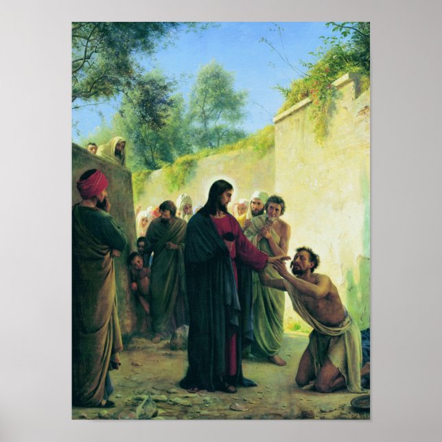 Healing the Blind Man by Carl Bloch Poster (Front)