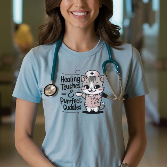 Healing Touches & Purrfect Cuddles for Cat T-Shirt (Nurse T-Shirt - Healing Touches & Purrfect Cuddles for Cat Loving Nurses)