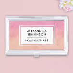 Health Aide Peach Pink Blush Cute Stylish Modern Business Card Holder<br><div class="desc">Showcase your business cards in style with this personalized business card case, featuring a captivating design in peach, pink, and lilac hues accentuated by soft brushstrokes. Customize it with your name and profession, adding a personal touch that reflects your unique identity and expertise. Whether you're a nurse, home health aide,...</div>