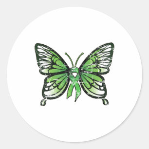 Health Awareness Green Ribbon Butterfly  Classic Round Sticker