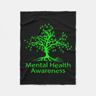 Health Awareness Green Tree Mental Health Awarenes Fleece Blanket