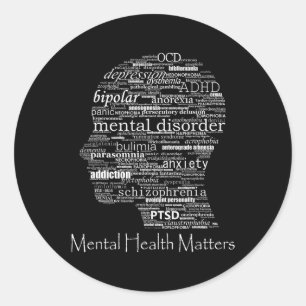 Health Awareness Head Words Mental Disorder Classic Round Sticker