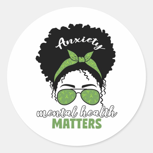 Health Awareness Messy Bun Mental Health Problems  Classic Round Sticker (Front)