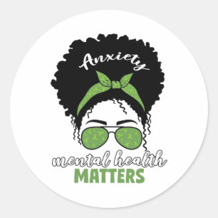 Health Awareness Messy Bun Mental Health Problems Classic Round Sticker