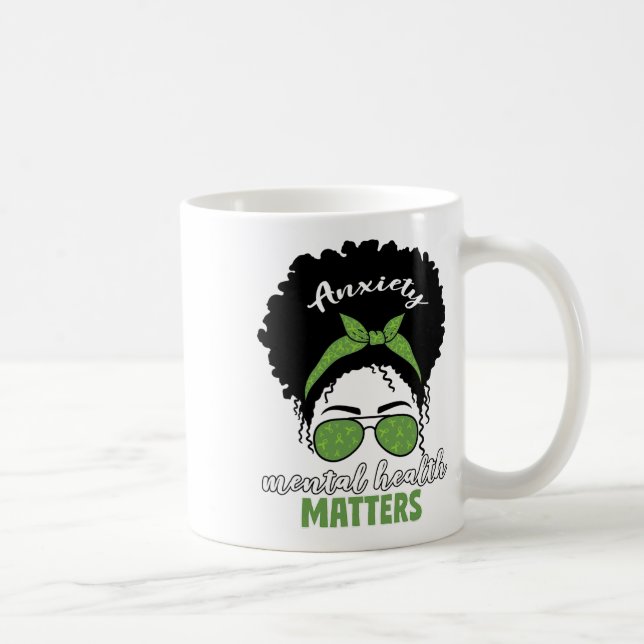 Health Awareness Messy Bun Mental Health Problems  Coffee Mug (Right)
