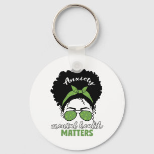 Health Awareness Messy Bun Mental Health Problems  Keychain