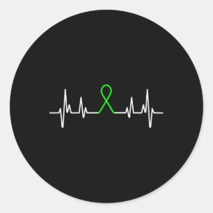 Health Awareness Month Green Ribbon Heartbeat Classic Round Sticker