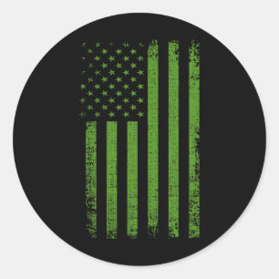 Health Awareness Usa Flag Green Flag Classic Round Sticker