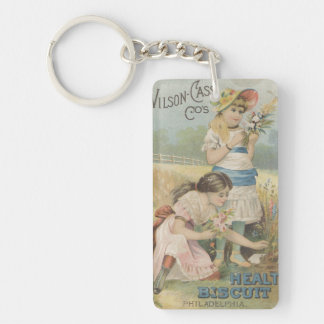 Health Biscuit Girls Picking Flowers Ephemera Keyc Keychain