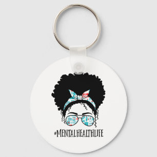 Health Black Afro Messy Bun Crew African American Keychain