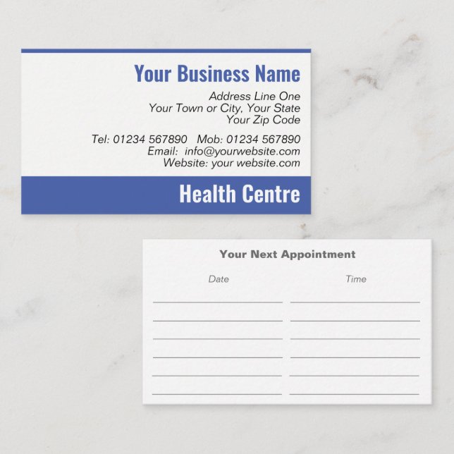 Health Centre Next Appointment Card (Front/Back)