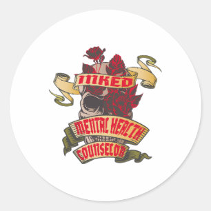 Health Counselor Inked Skull And Red Roses Tattoo  Classic Round Sticker
