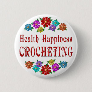 Health Happiness Crocheting 2 Inch Round Button