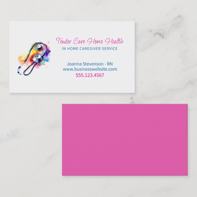 Health Home Care Nurse Stethoscope Business Card (Front/Back)