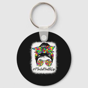 Health Messy Bun Women Supporting Autism Awareness Keychain