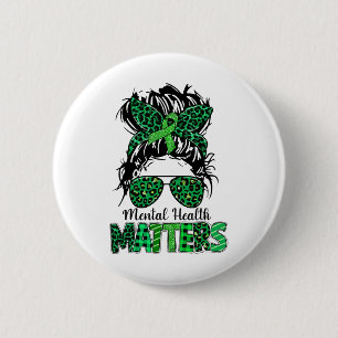 Health Problems Awareness Messy Bun Woman Emotion 2 Inch Round Button