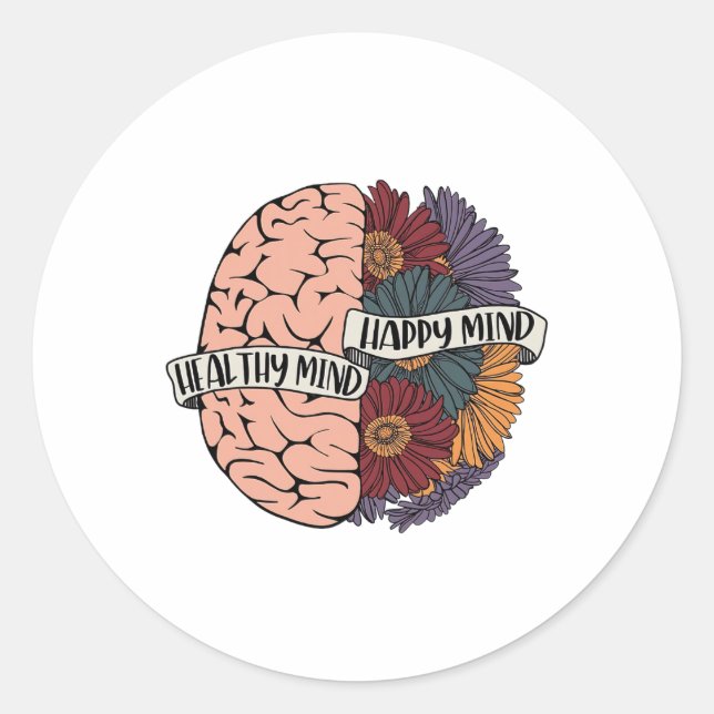 Health Problems Floral Human Brain Awareness Fun  Classic Round Sticker (Front)