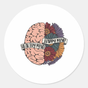 Health Problems Floral Human Brain Awareness Fun  Classic Round Sticker