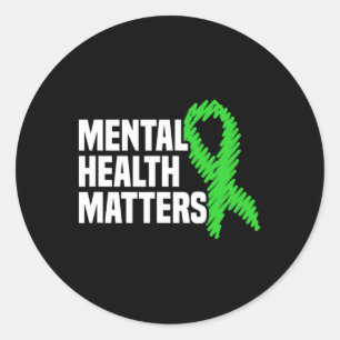 Health Problems Green Ribbon Mental Health Awarene Classic Round Sticker