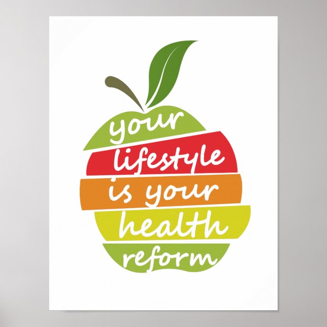 Health quote in decorated style, and apple element poster (Front)