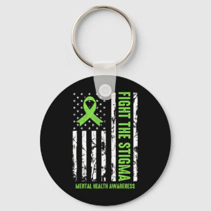 Health Ribbon Usa Flag We Wear Green Mental Health Keychain