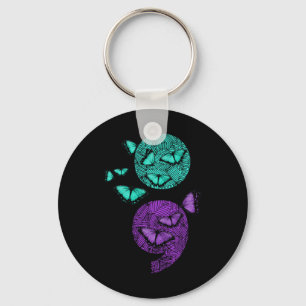 Health Suicide Awareness Semicolon Butterflies Keychain