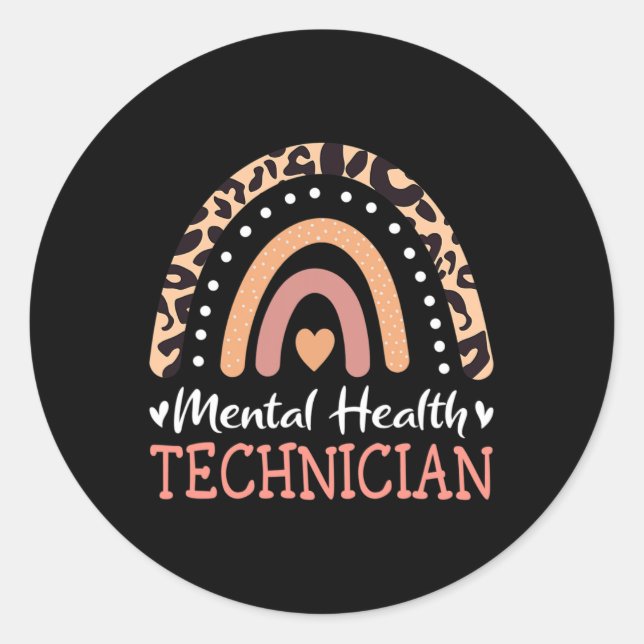 Health Technician Leopard Rainbow  Classic Round Sticker (Front)