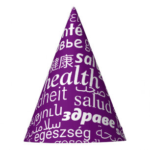 Health Text Multi Language Purple Party Hat