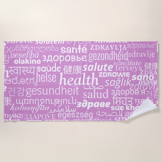 Health Text Multi Language Word Beach Towel (Front)