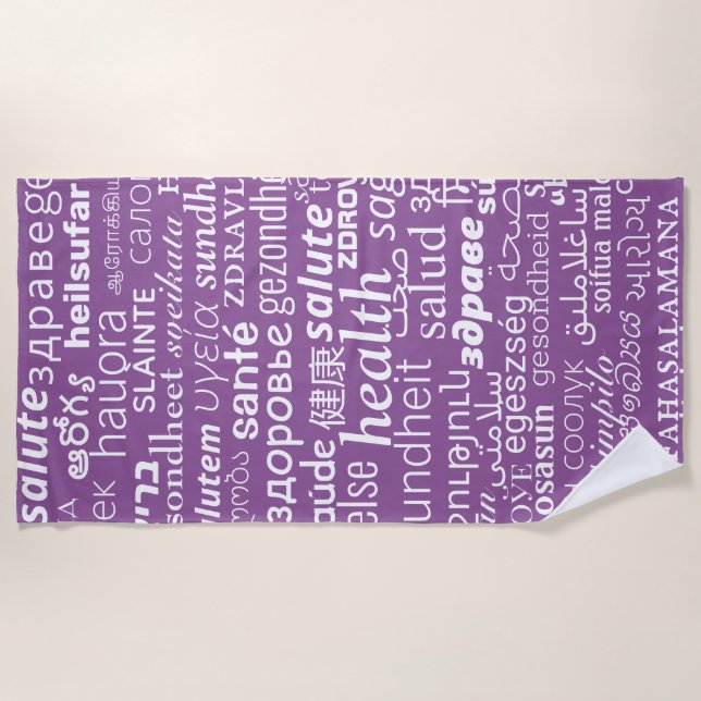 Health Text Purple Beach Towel or Choose Colours (Front)