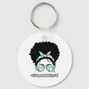 Health Therapist Black Afro Messy Bun African Wome Keychain