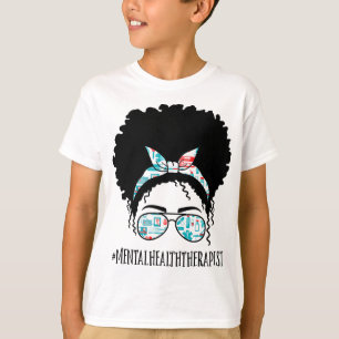 Health Therapist Black Afro Messy Bun African Wome T-Shirt