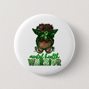 Health Warrior Awareness Month Messy Bun Black Wom 2 Inch Round Button