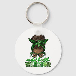 Health Warrior Awareness Month Messy Bun Black Wom Keychain