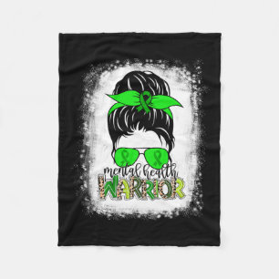 Health Warrior Messy Bun Mental Health Awareness Fleece Blanket