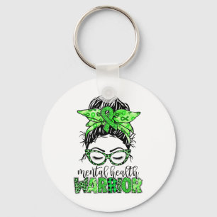Health Warrior Messy Bun Woman Neurodiversity Emot Keychain