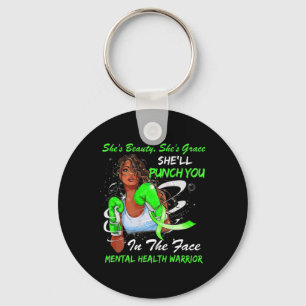Health Warrior She'll Punch You Ribbon Black Woman Keychain