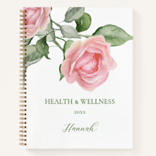 Health & Wellness Diary Pink Roses Personalize Notebook