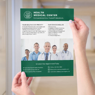 Healthcare Clinic Doctor Custom Logo Photo Green Flyer