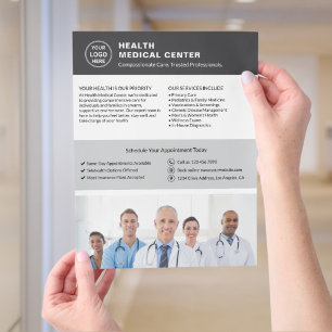 Healthcare Clinic Doctor Custom Logo Photo QR Grey Flyer