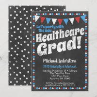 Healthcare Graduation Party Invitation Red Blue