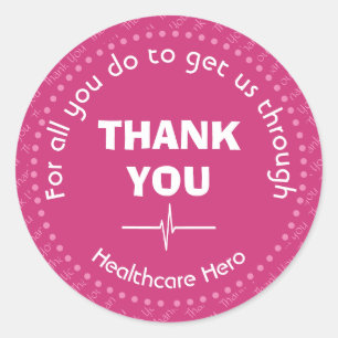 Healthcare Hero Customizable PINK Thank You Classic Round Sticker