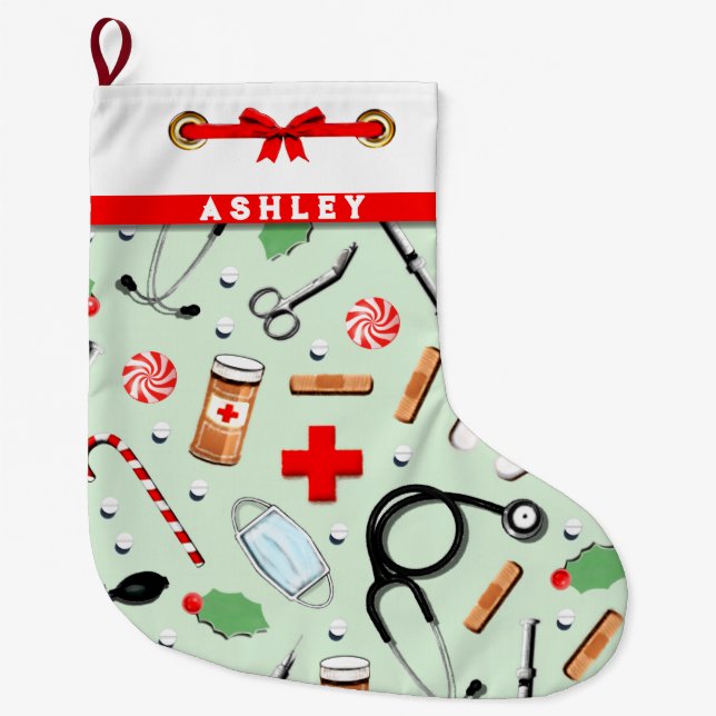 Healthcare Holiday Gift Large Christmas Stocking (Front)