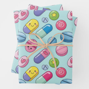 Healthcare & Pharmacy Colourful Funny Capsule  Wrapping Paper Sheet