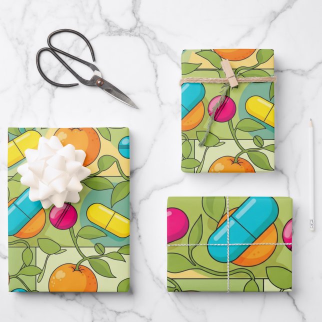 Healthcare & Pharmacy Oranges and Vines Wrapping Paper Sheet (Front)