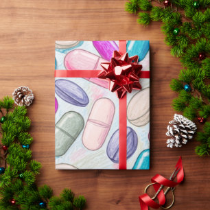 Healthcare & Pharmacy Pink Grey Purple Capsule  Wrapping Paper