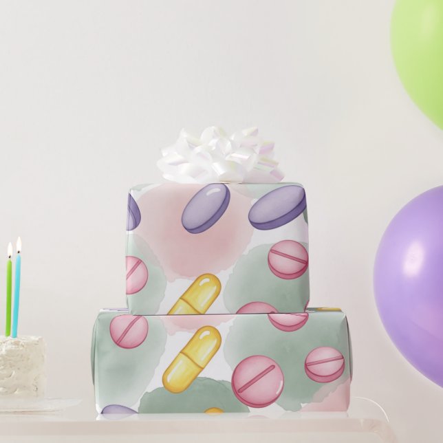 Healthcare & Pharmacy Pink Grey Purple Tablets Wrapping Paper (Party Gifts)