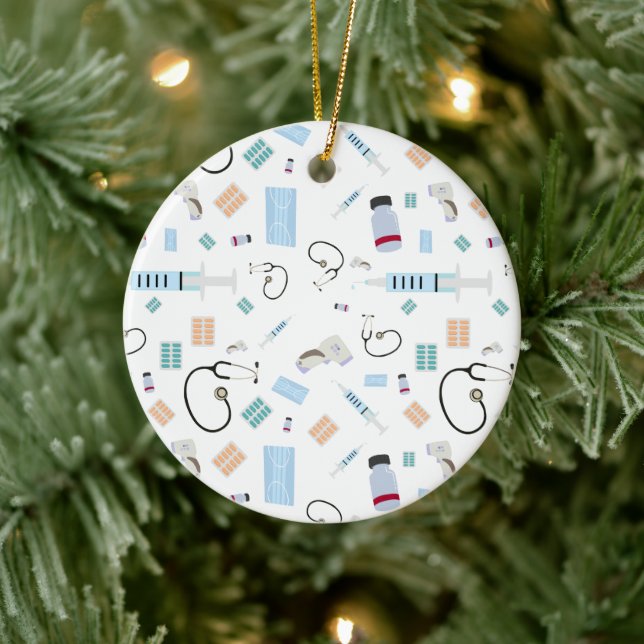 Healthcare Physician Medical Supplies Pattern Ceramic Ornament (Tree)