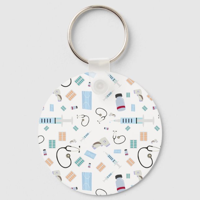 Healthcare Physician Medical Supplies Pattern Keychain (Front)